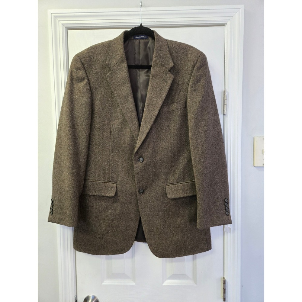 Lambswool Alan Flusser Brown Herringbone Wool Blazer Sport Coat 40R